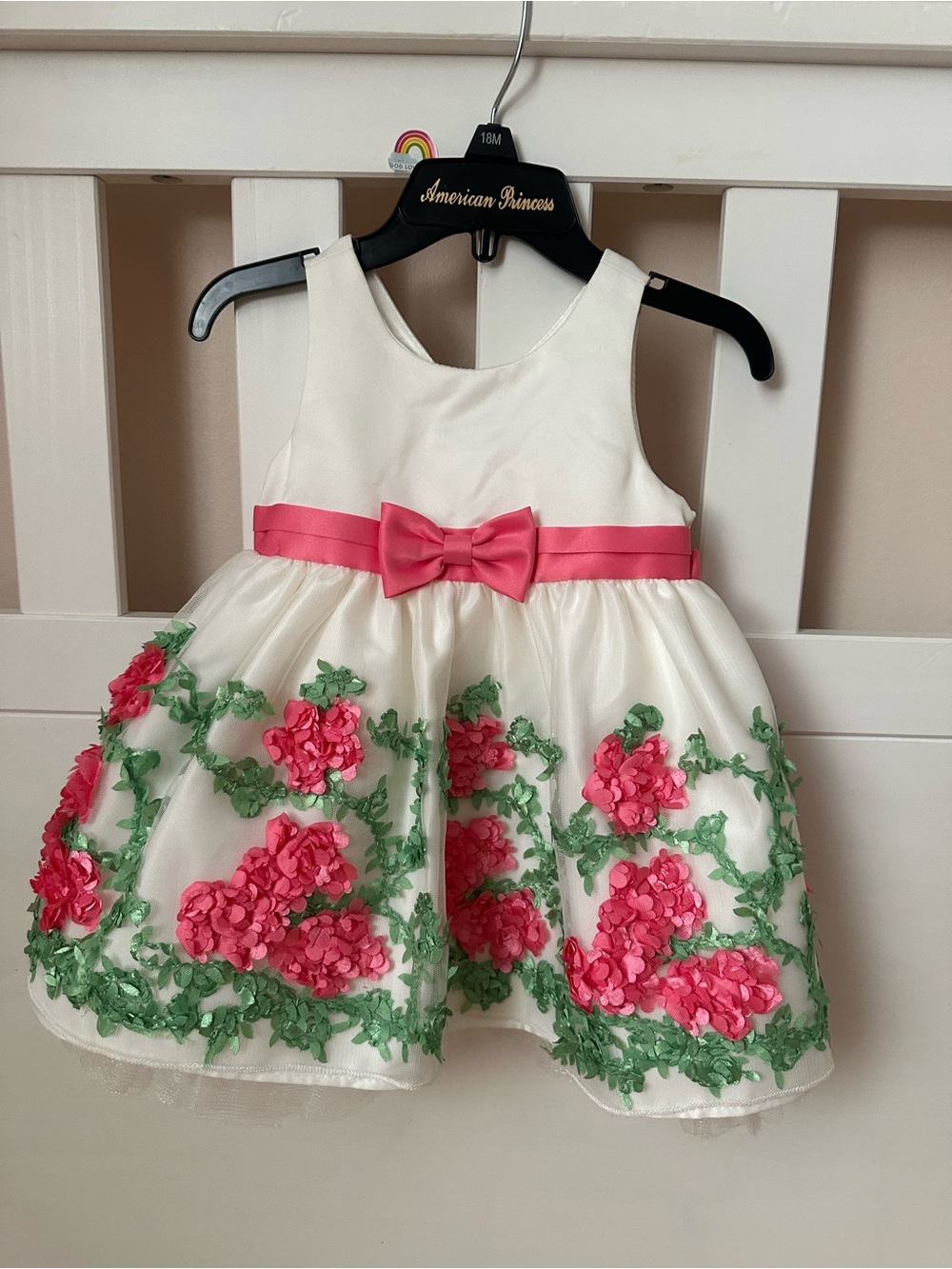 American Princess Floral Embroidered Girls Dress with Pink Bow